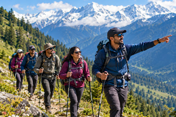 Hiking group on a mountain trail